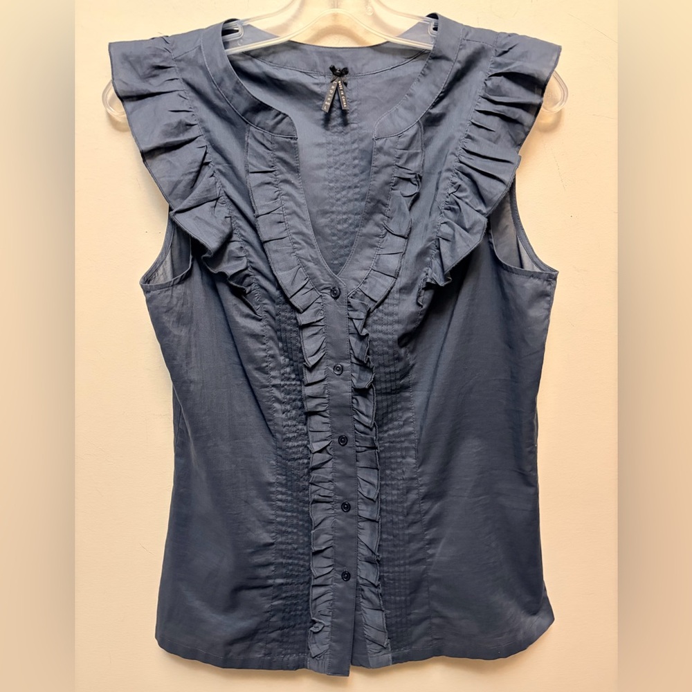 LAPIS Bluish Gray Ruffled Cotton Blouse